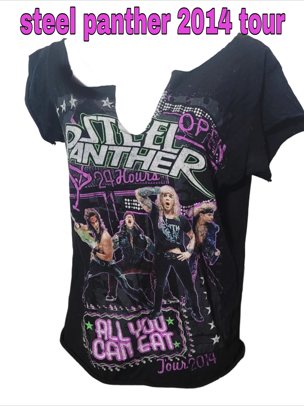 Vintage Steel Panther 2014 Tour Black Graphic Tee Custom Cut